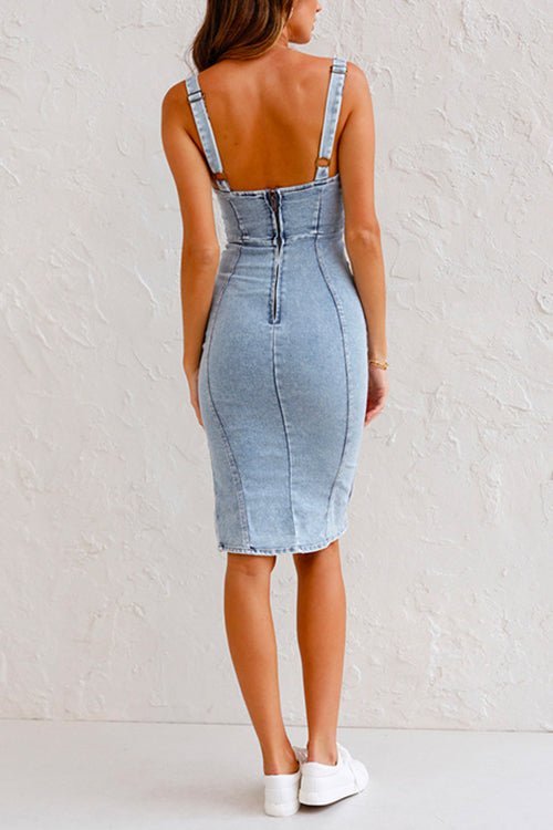 Damen Denim Mini-Kleid mit Seitenschlitz