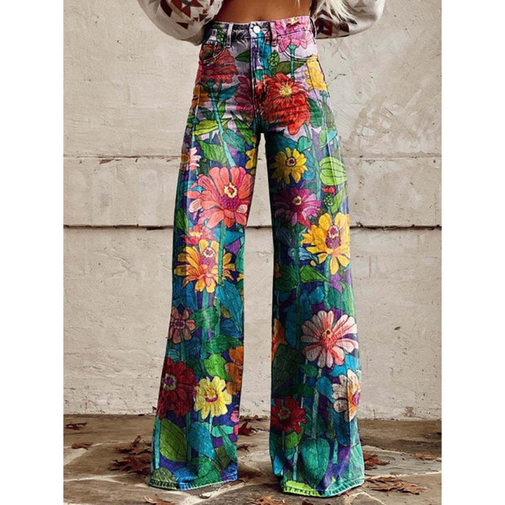 Lange Jeanshose für Damen – Ritan Blumen- und Uni-Prints