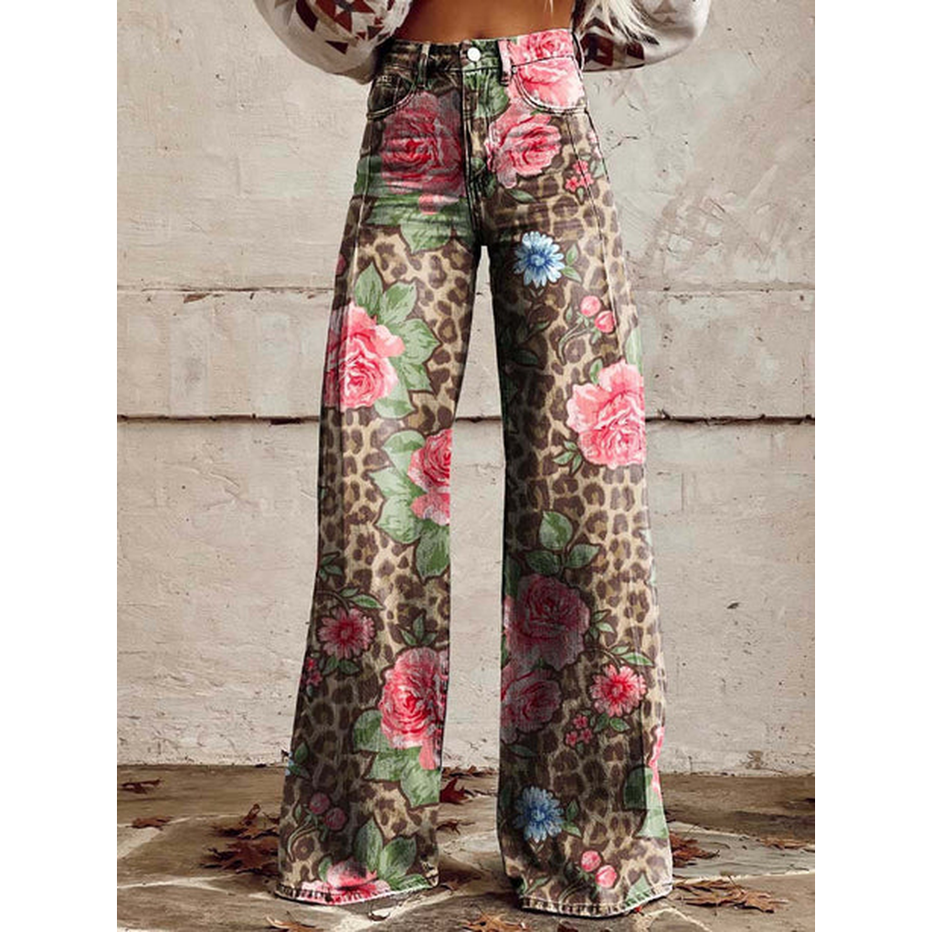 Lange Jeanshose für Damen – Ritan Blumen- und Uni-Prints
