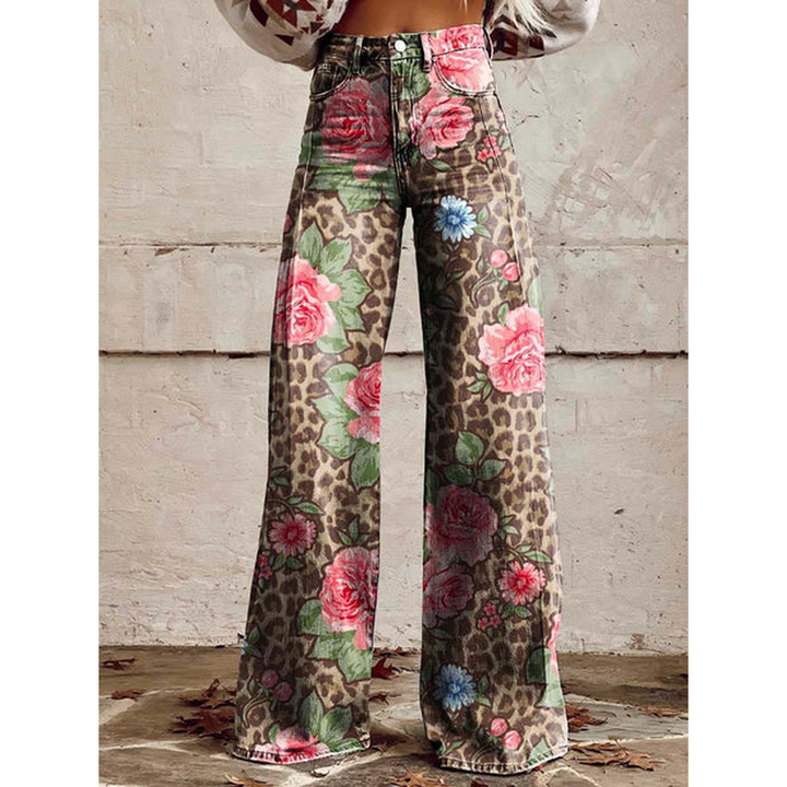 Lange Jeanshose für Damen – Ritan Blumen- und Uni-Prints
