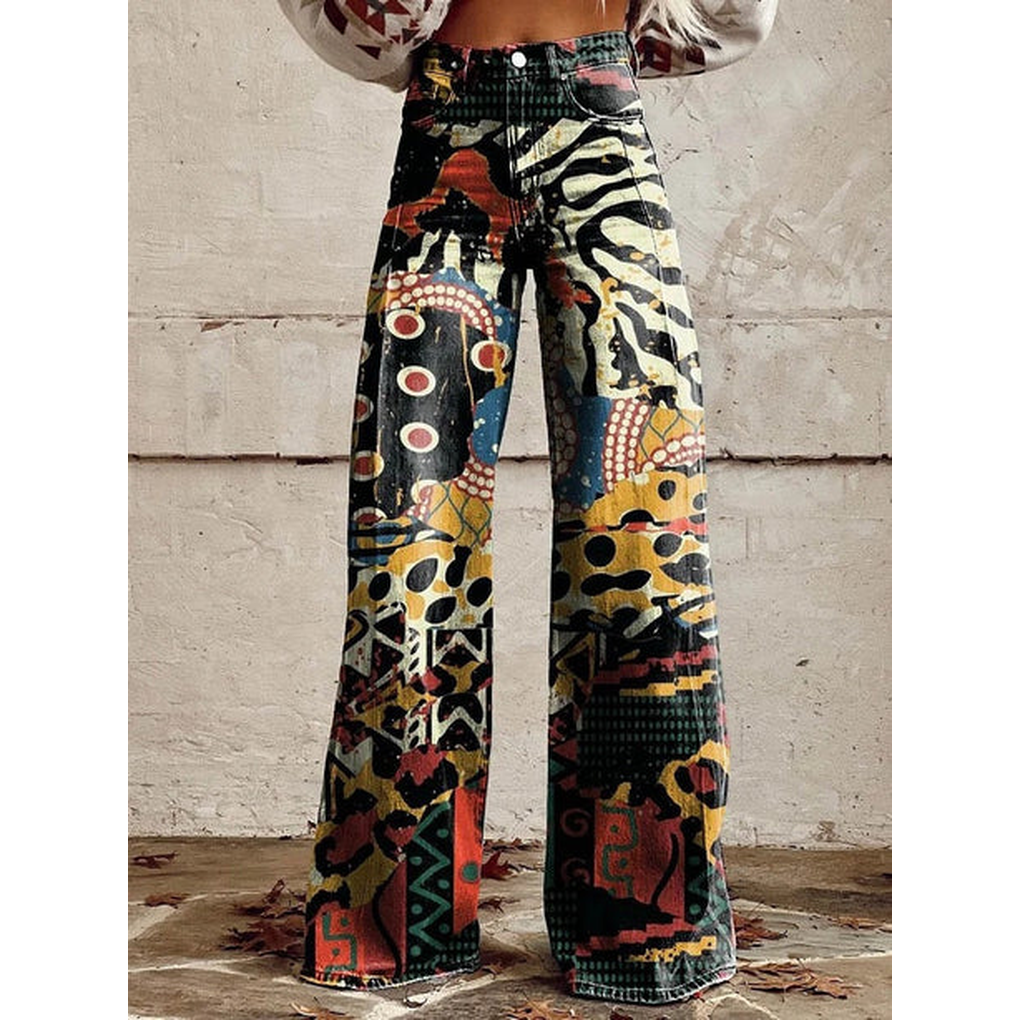 Lange Jeanshose für Damen – Ritan Blumen- und Uni-Prints