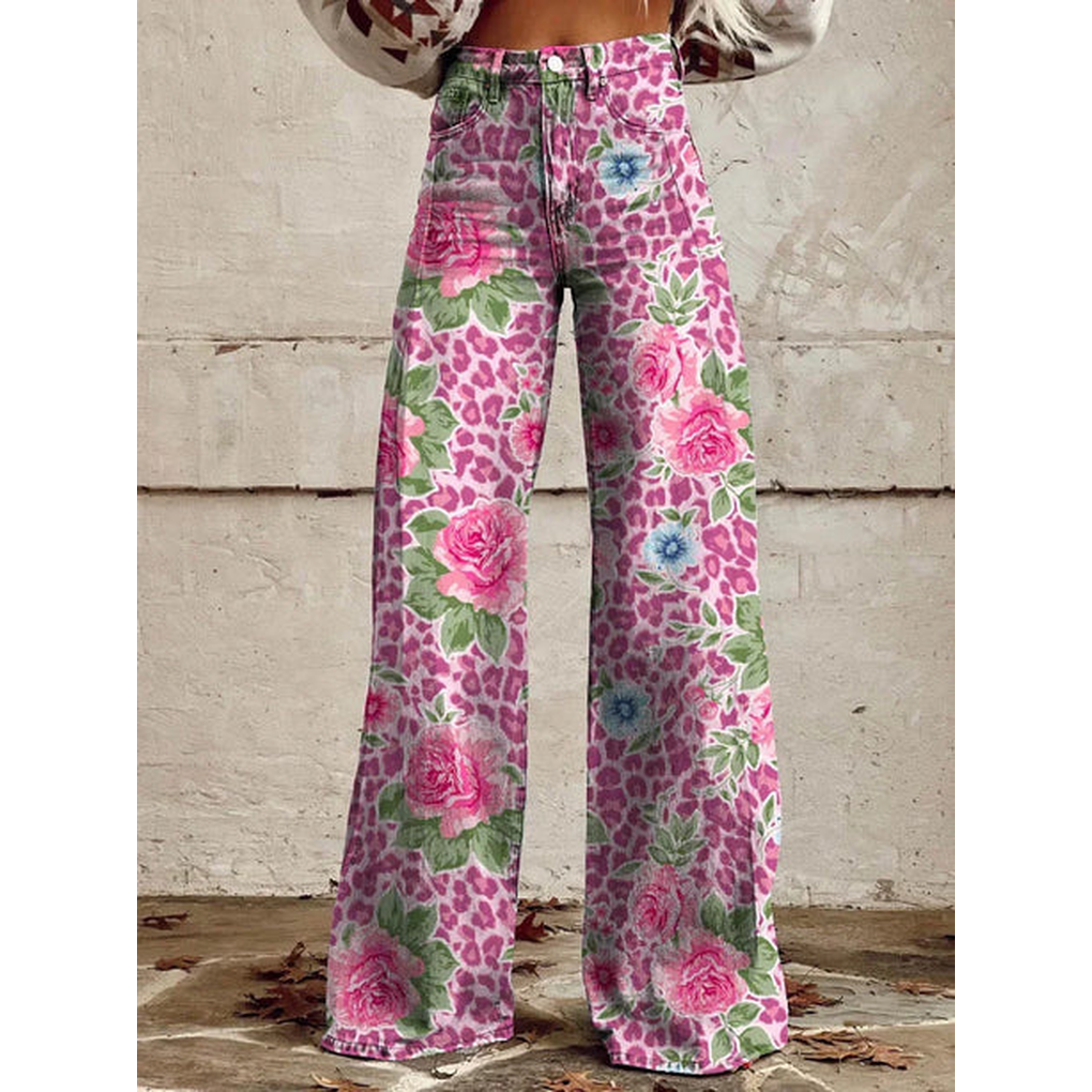 Lange Jeanshose für Damen – Ritan Blumen- und Uni-Prints