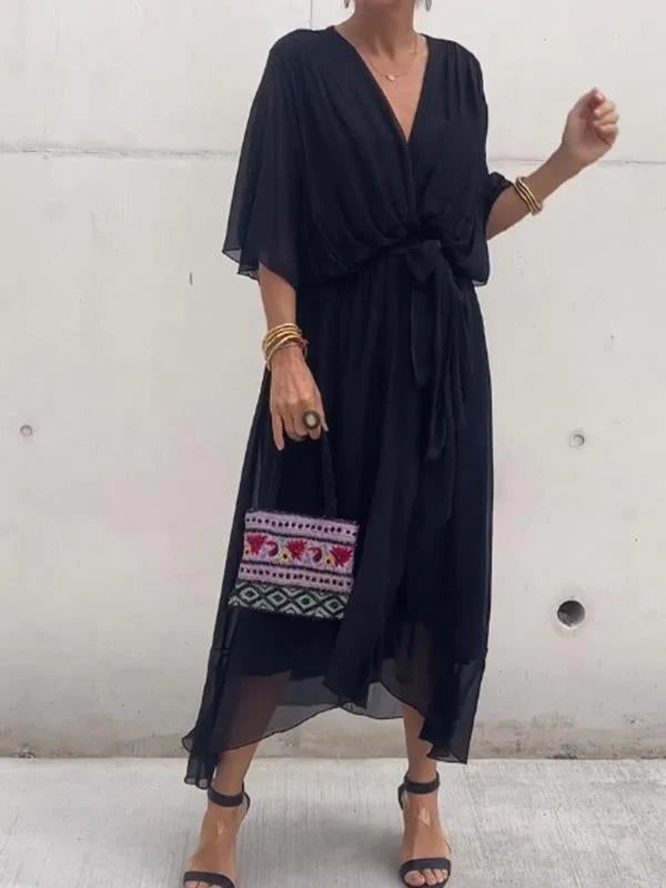 Damen Midi Wickelkleid mit V-Ausschnitt für den Sommer