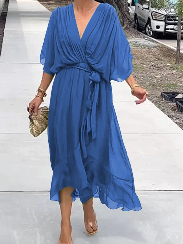 Damen Midi Wickelkleid mit V-Ausschnitt für den Sommer