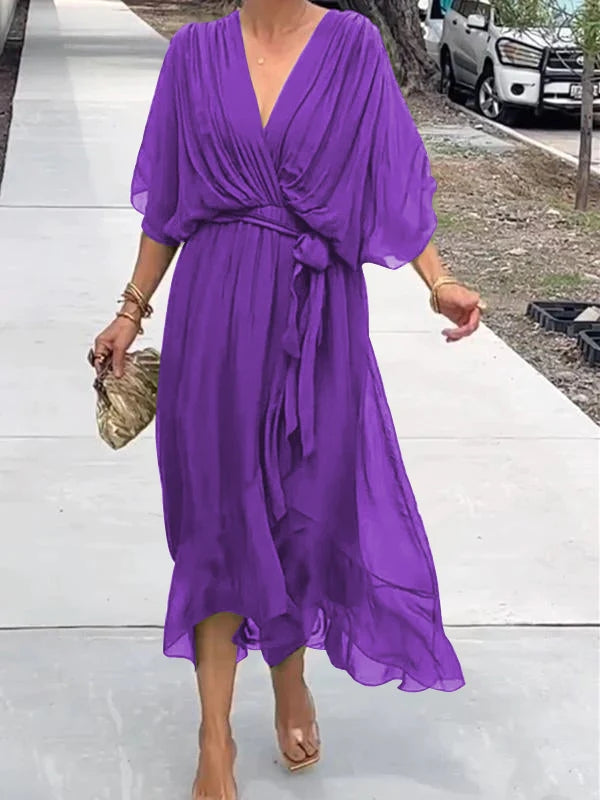 Damen Midi Wickelkleid mit V-Ausschnitt für den Sommer