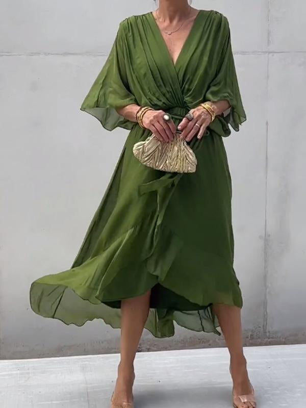Damen Midi Wickelkleid mit V-Ausschnitt für den Sommer