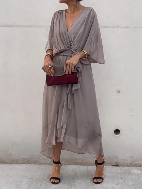 Damen Midi Wickelkleid mit V-Ausschnitt für den Sommer