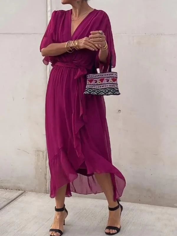 Damen Midi Wickelkleid mit V-Ausschnitt für den Sommer