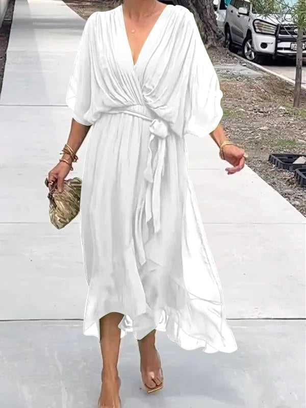 Damen Midi Wickelkleid mit V-Ausschnitt für den Sommer