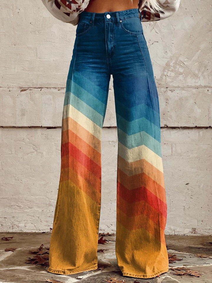 Damen Sommerjeans mit weitem Bein und hoher Taille