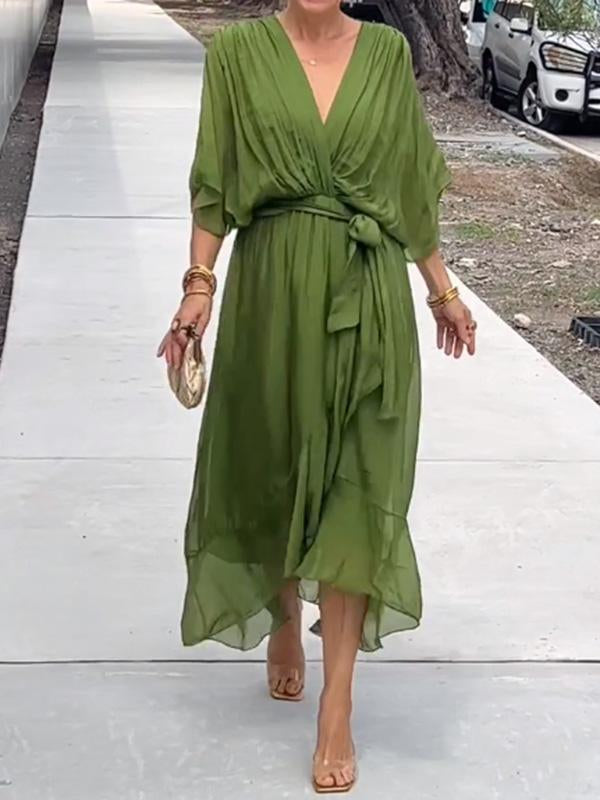 Damen Midi Wickelkleid mit V-Ausschnitt für den Sommer