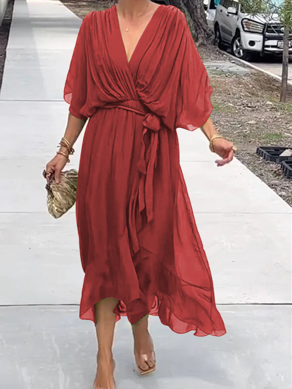 Damen Midi Wickelkleid mit V-Ausschnitt für den Sommer