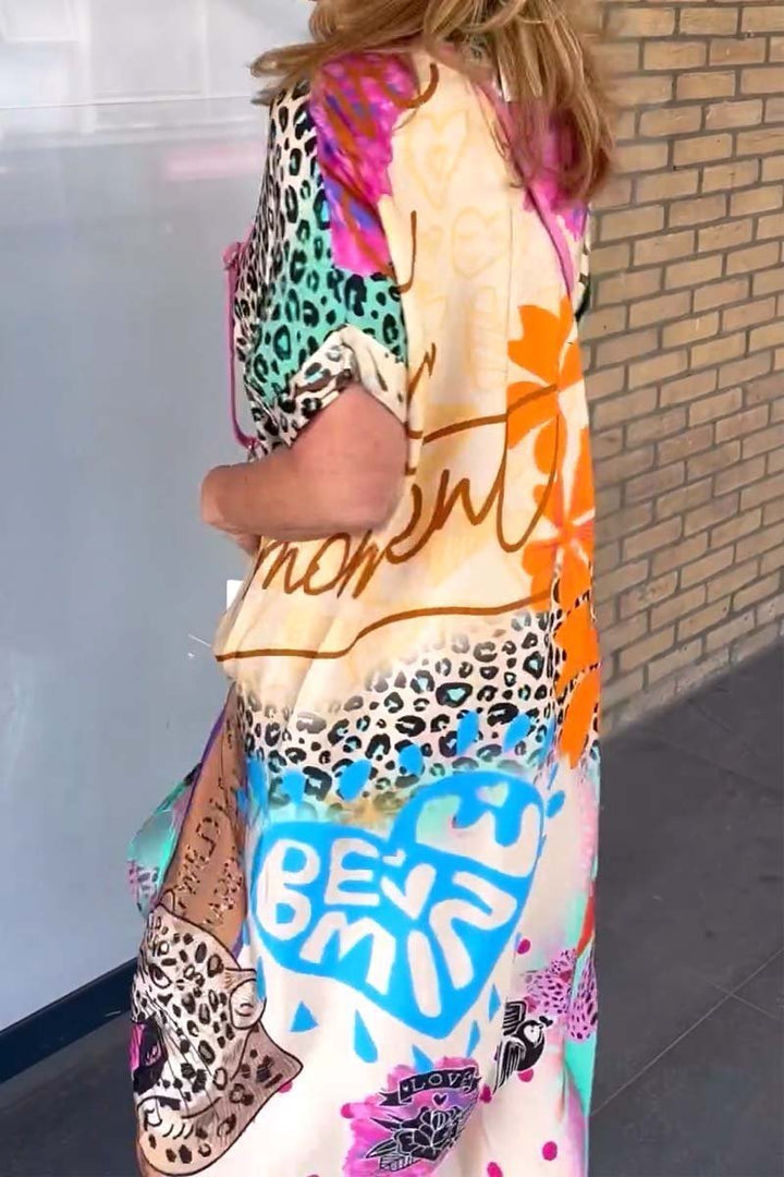 Damen Sommerkleid mit kurzen Ärmeln und Leopardenmuster
