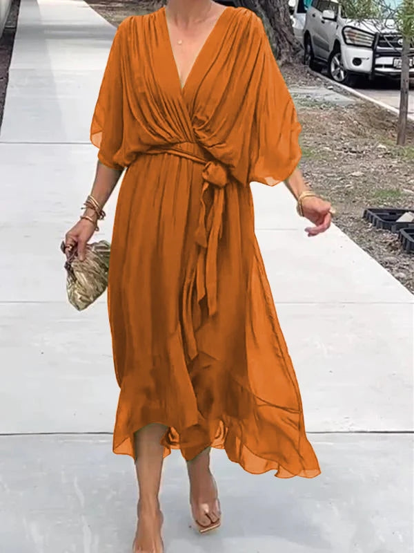 Damen Midi Wickelkleid mit V-Ausschnitt für den Sommer