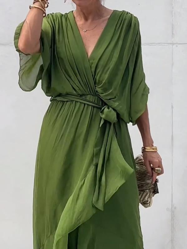Damen Midi Wickelkleid mit V-Ausschnitt für den Sommer