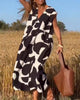Damen Sommer Midi-Kleid mit V-Ausschnitt und Cap-Ärmeln