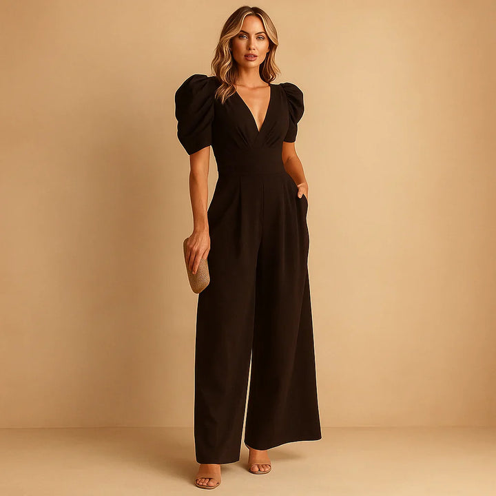 Schmeichelhafter Jumpsuit mit Puffärmeln