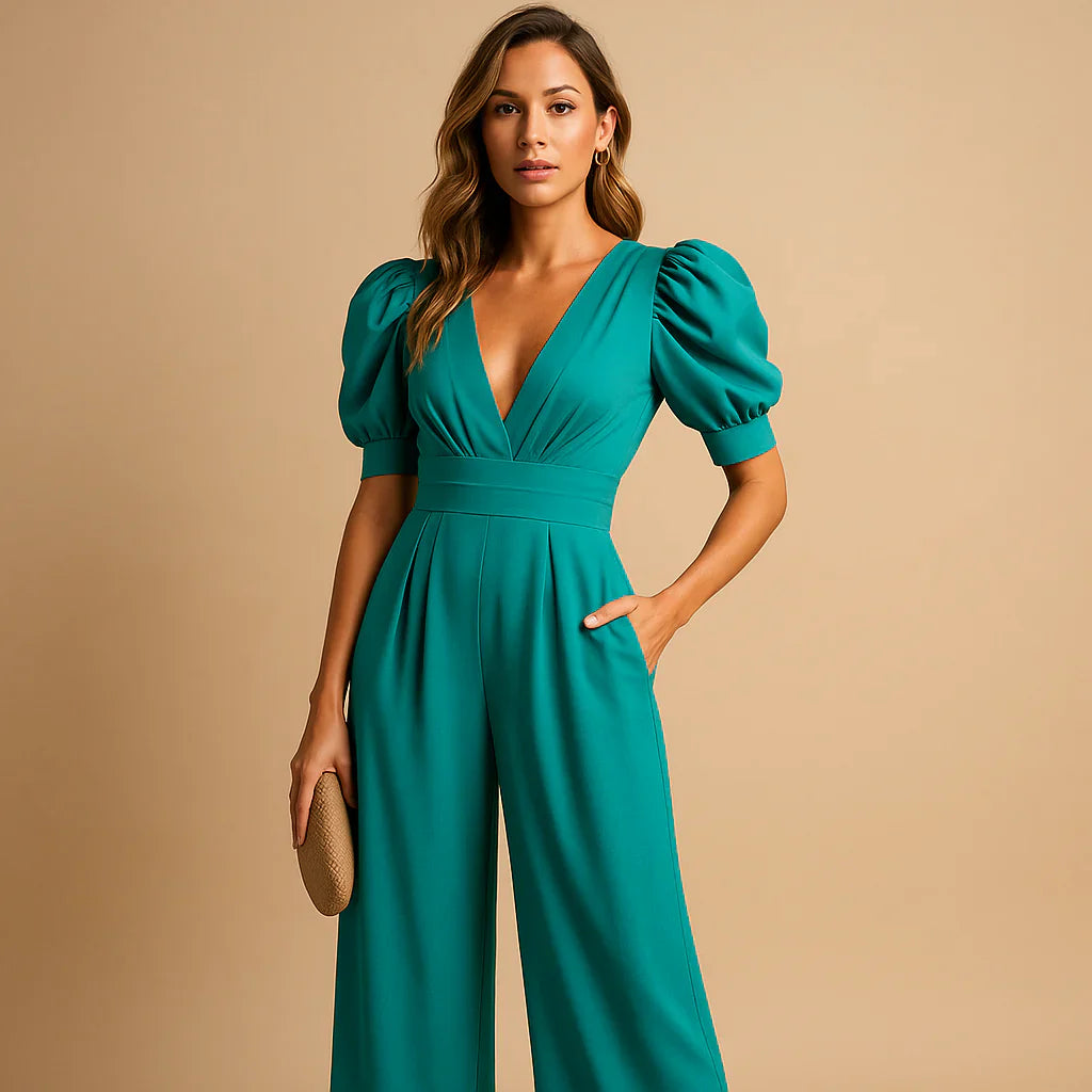 Schmeichelhafter Jumpsuit mit Puffärmeln