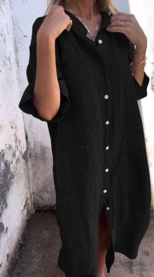 Damen Hemdblusenkleid mit langen Ärmeln und Fronttaschen für den Sommer