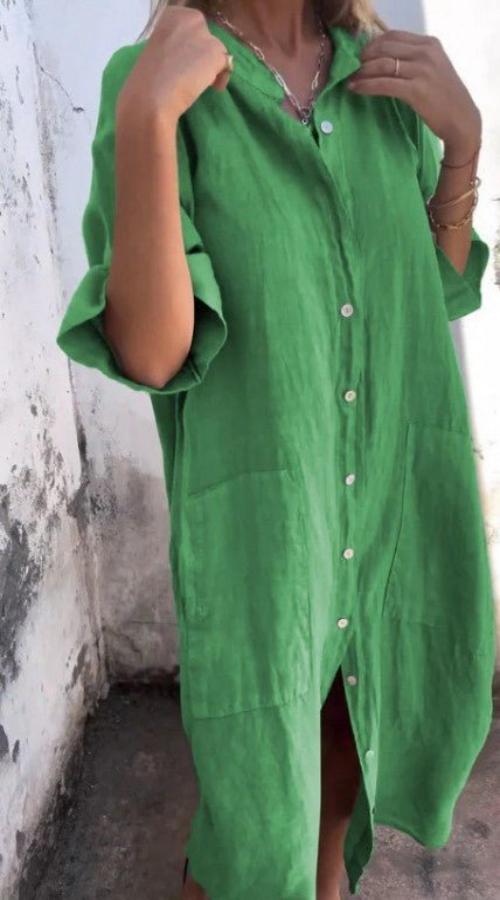 Damen Hemdblusenkleid mit langen Ärmeln und Fronttaschen für den Sommer