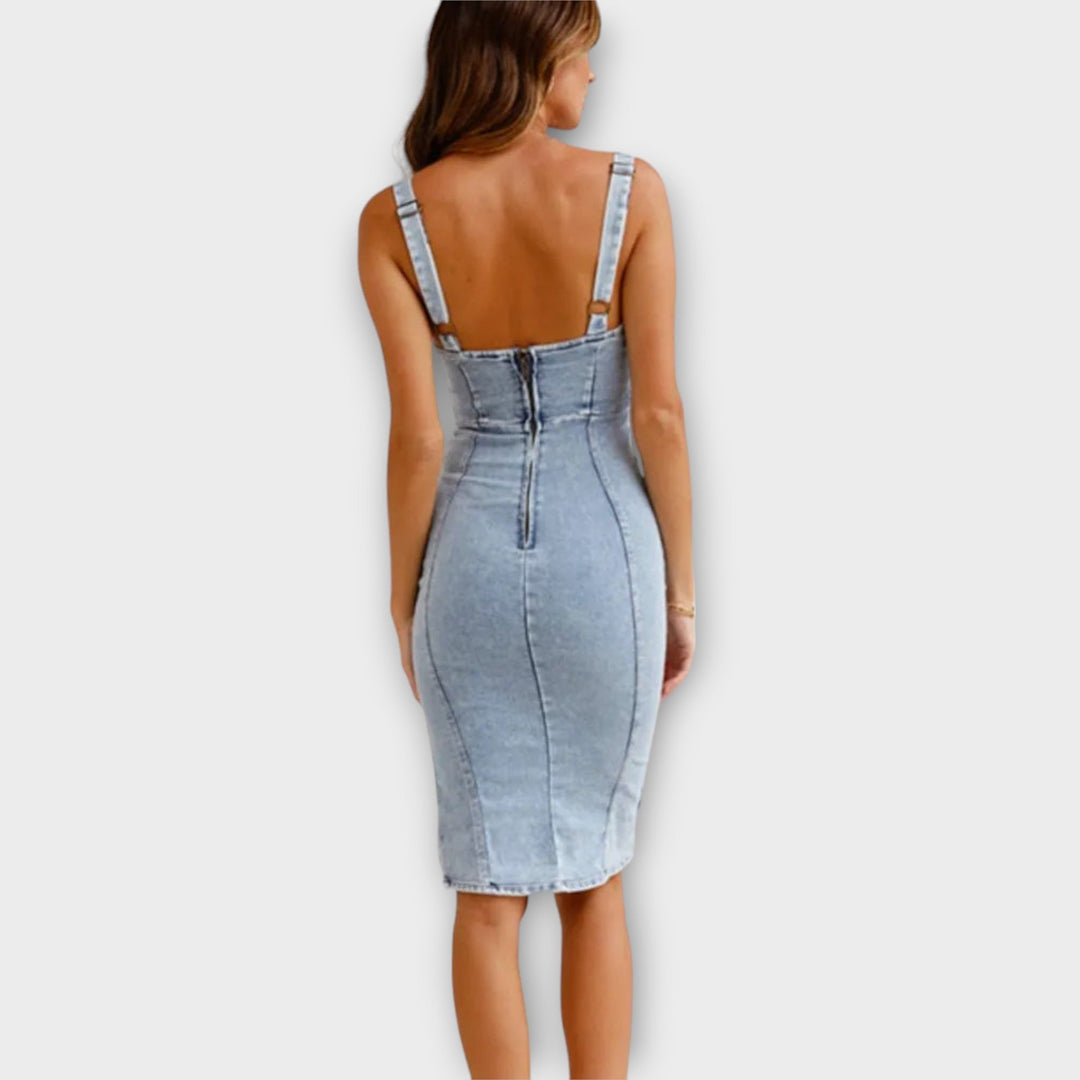 Ärmelloses Damen-Jeans-Minikleid mit Seitenschlitz