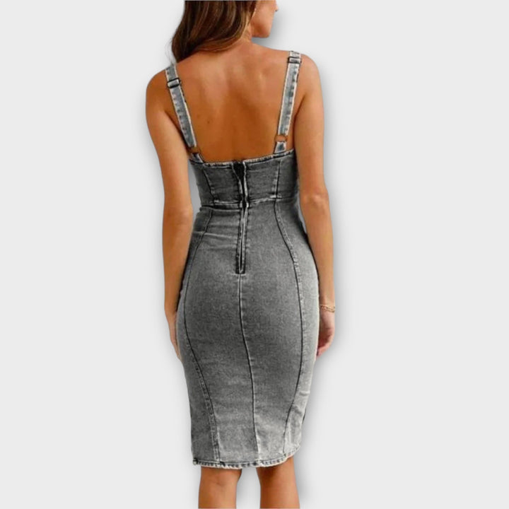 Ärmelloses Damen-Jeans-Minikleid mit Seitenschlitz