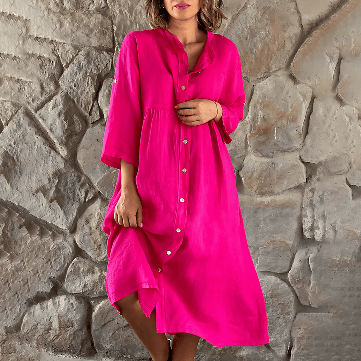 Damen Sommer Midikleid mit Knopfleiste