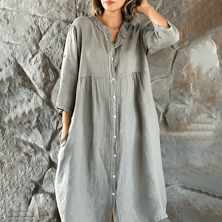 Damen Sommer Midikleid mit Knopfleiste