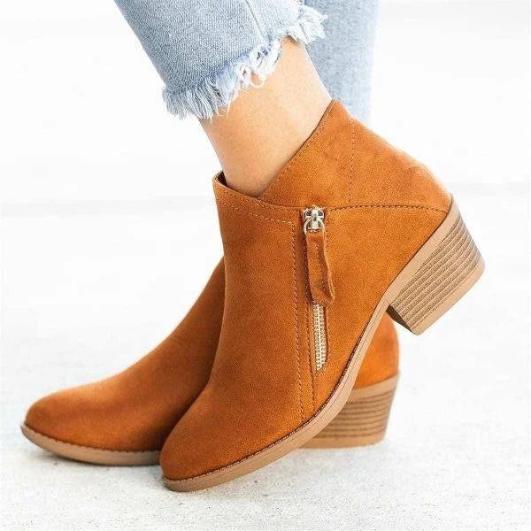 Damen-Stiefeletten mit seitlichem Reißverschluss und Blockabsatz