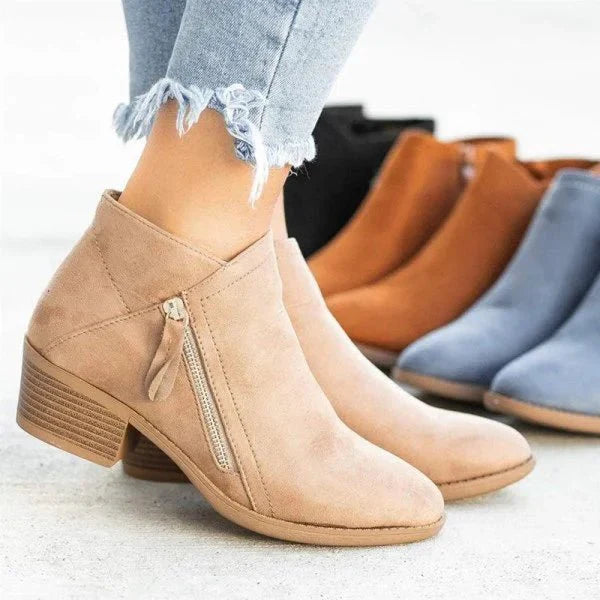 Damen-Stiefeletten mit seitlichem Reißverschluss und Blockabsatz