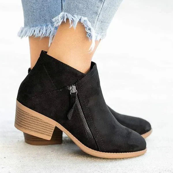 Damen-Stiefeletten mit seitlichem Reißverschluss und Blockabsatz