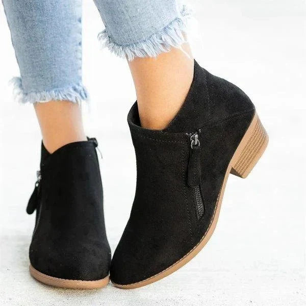 Damen-Stiefeletten mit seitlichem Reißverschluss und Blockabsatz