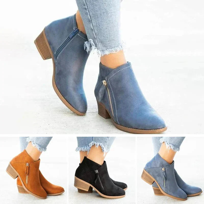 Damen-Stiefeletten mit seitlichem Reißverschluss und Blockabsatz