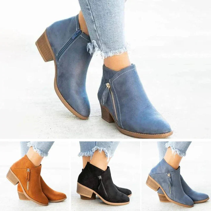 Damen-Stiefeletten mit seitlichem Reißverschluss und Blockabsatz
