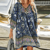 Damen Mini Kleid mit floralem Muster und V-Ausschnitt