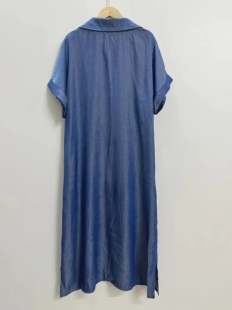 Damen Midikleid mit kurzen Ärmeln und Taschen