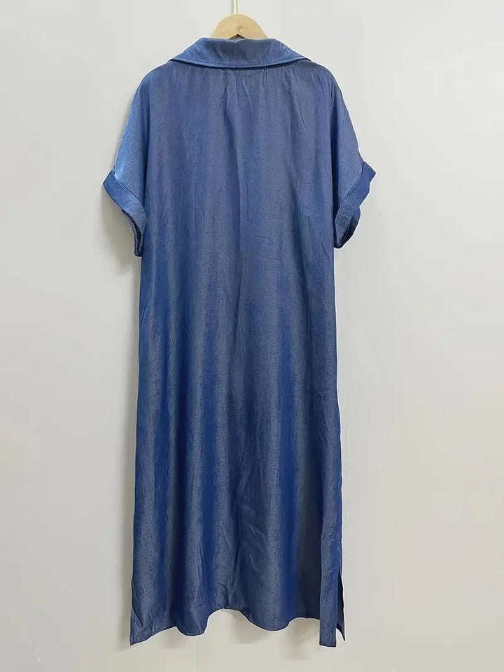 Damen Midikleid mit kurzen Ärmeln und Taschen