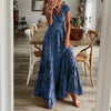 Damen Sommer Maxikleid mit kurzen Ärmeln und V-Ausschnitt