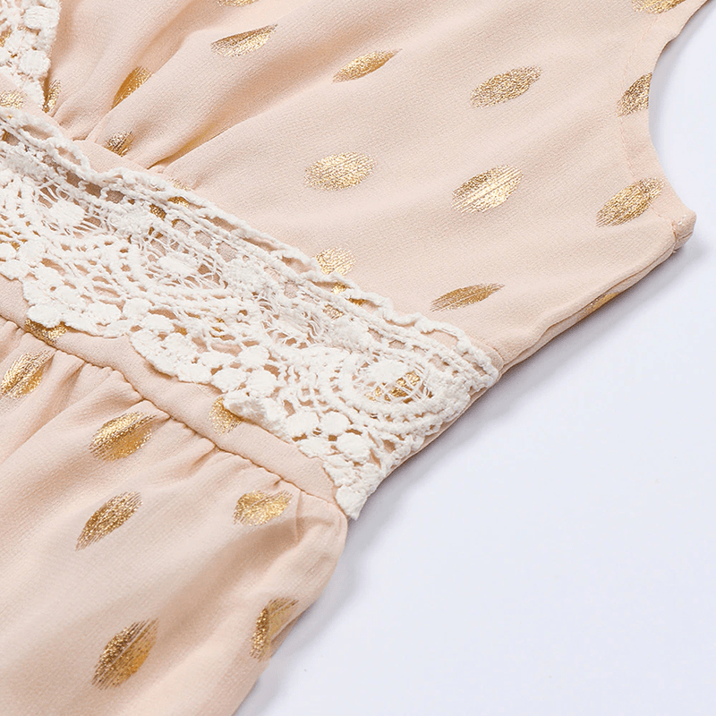 Ärmelloses Damen-Maxikleid mit Stufendesign und Spitzenbesatz