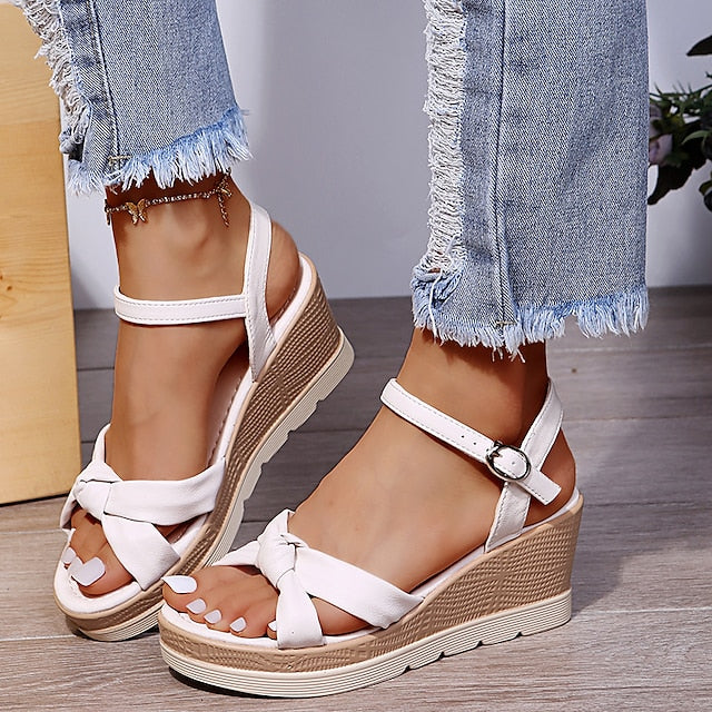 Damen Sommer Wedge Sandalen mit verstellbarem Knöchelriemen