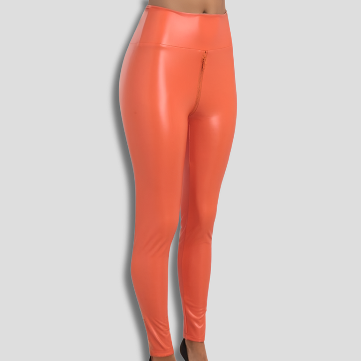 Elegante, glänzende Leggings mit Reißverschluss