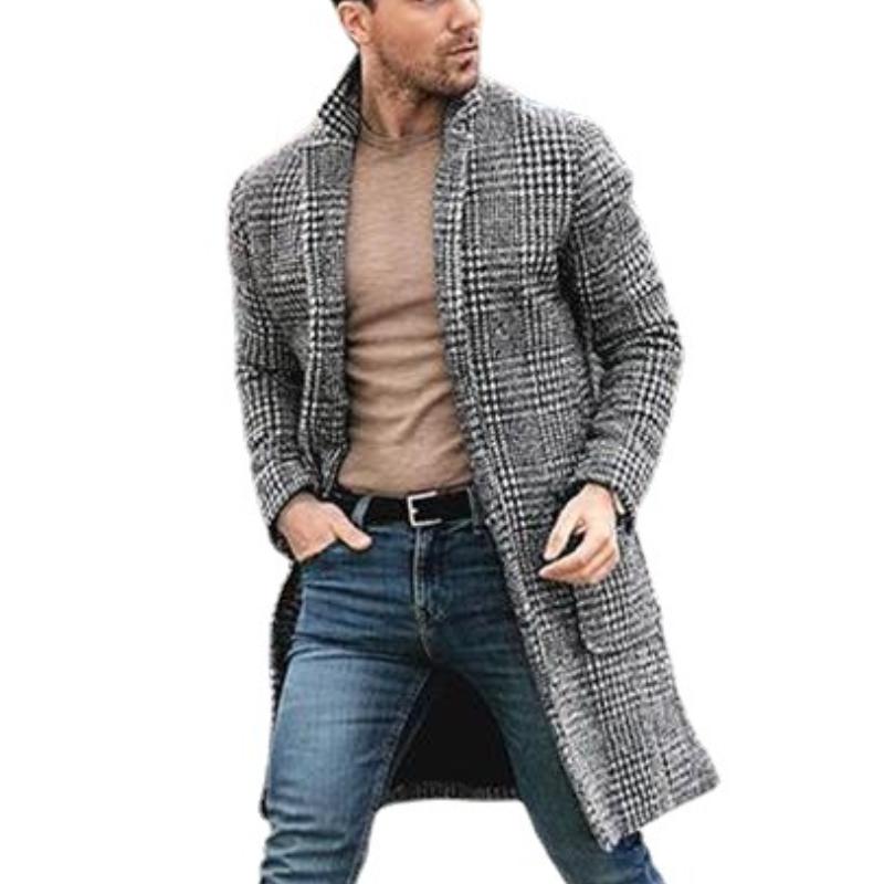 Herren Langarmmantel mit Karomuster und Taschen