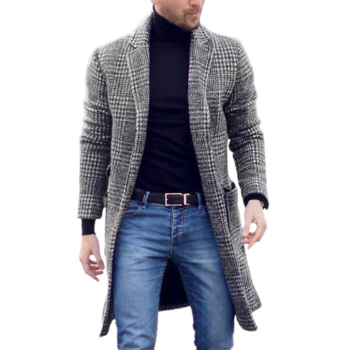 Herren Langarmmantel mit Karomuster und Taschen
