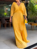 Damen Pleated Maxi-Kleid mit V-Ausschnitt für den Sommer