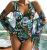 Damen Badeanzug für den Sommer mit tiefem V-Ausschnitt und Blumenmuster