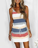 Damen ärmelloses Mini-Kleid mit V-Ausschnitt und Streifenmuster
