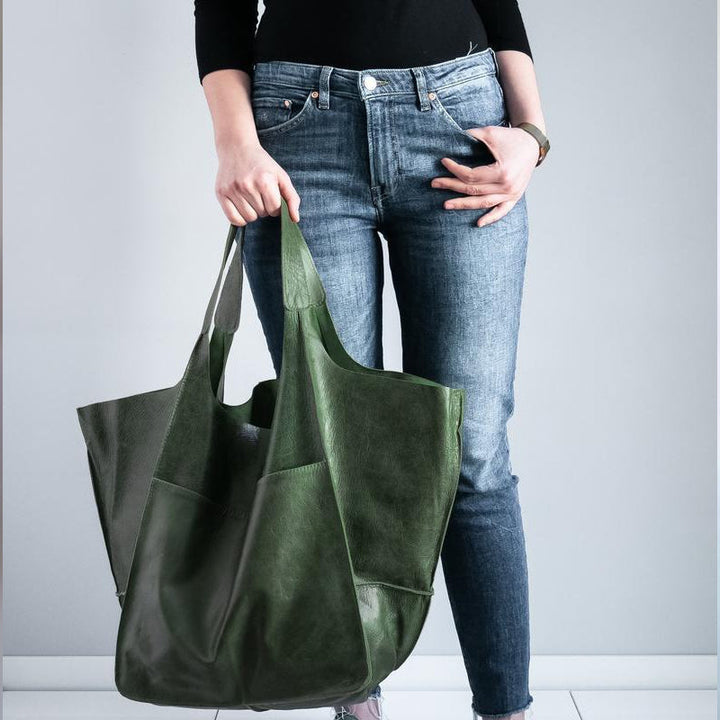 Übergroße Vintage-Umhängetasche aus Leder für Damen