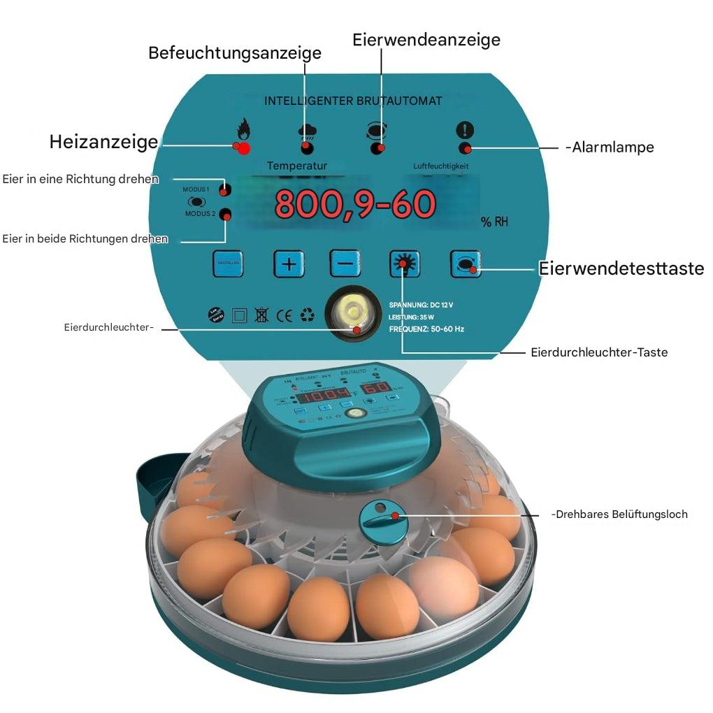 15-Eier-Brutkasten mit automatischer Feuchtigkeitsregelung