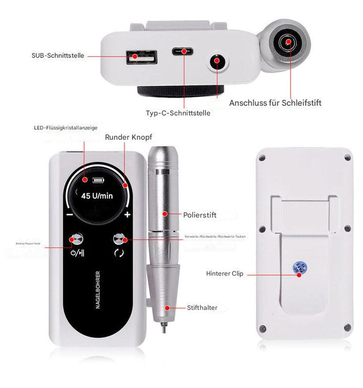 Wiederaufladbarer elektrischer Nagelbohrer mit 45.000 U/min