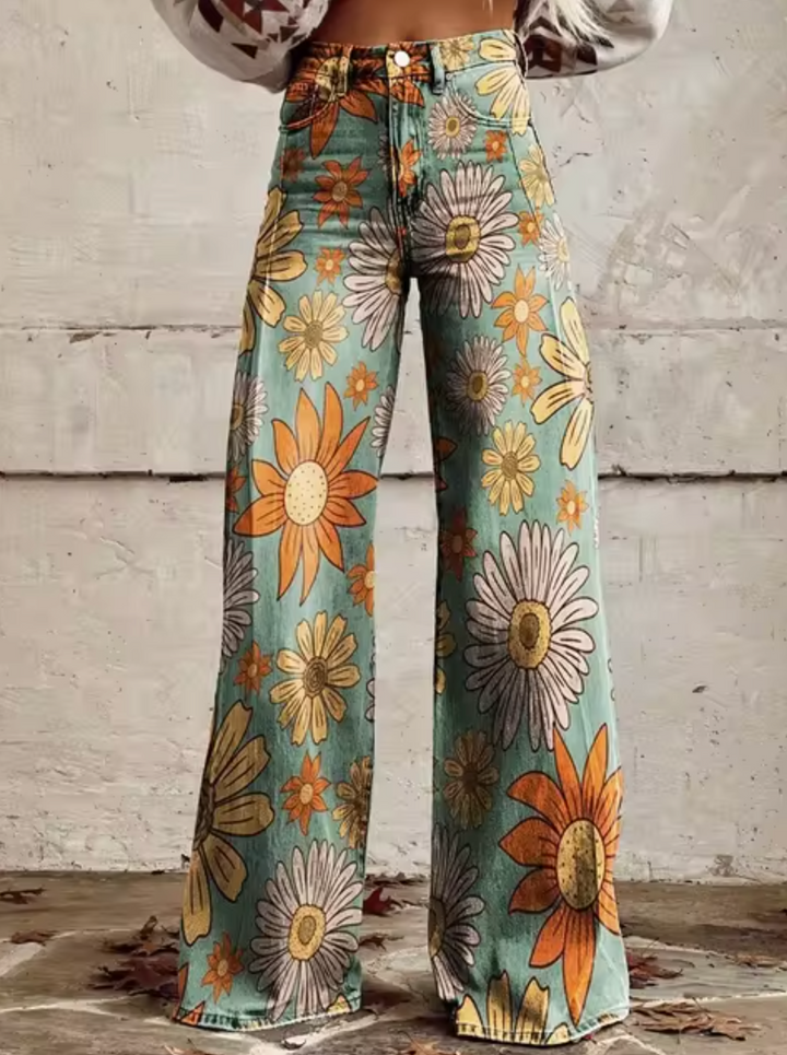 Damen Jeanshose mit hohem Bund und Grafikprint